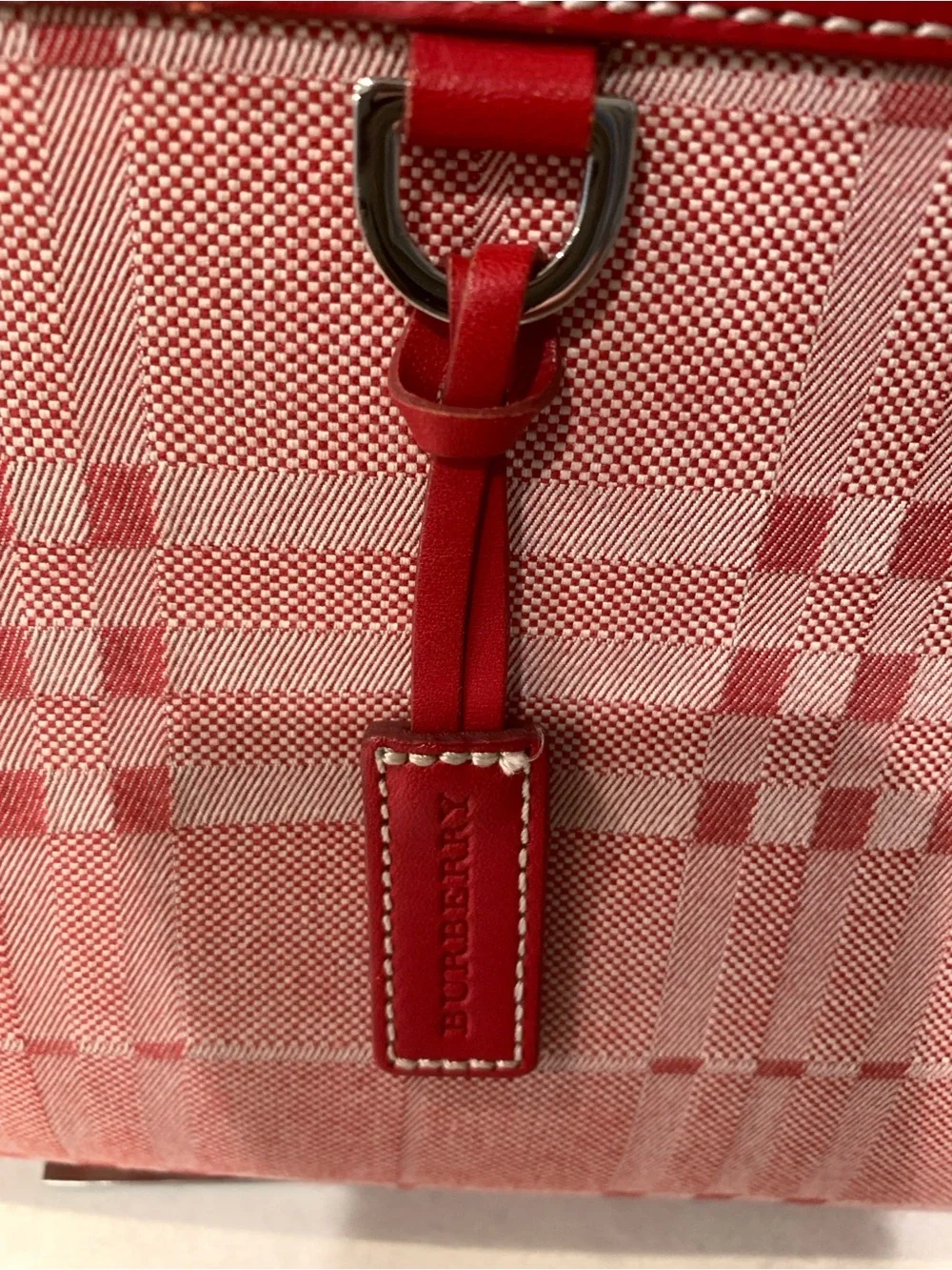 Burberry Red Denim Satchel Leather Trim Clean Interior Retail $4398 when new